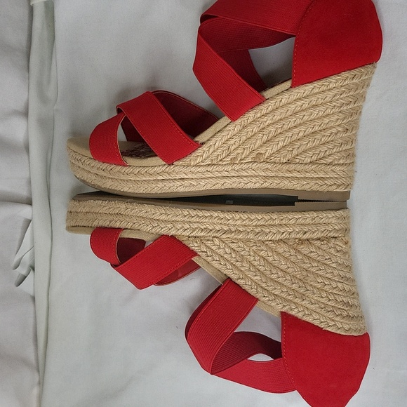 Bamboo women's braided platform open espadrille wedge with heels - Picture 4 of 11